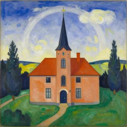 a building in a stunning landscape by Hilma af Klint