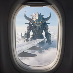 photo through an airplane window of a giant creature far away, ultra detailed, 4 k