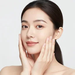 portrait of a woman caressing her cheek, wlop