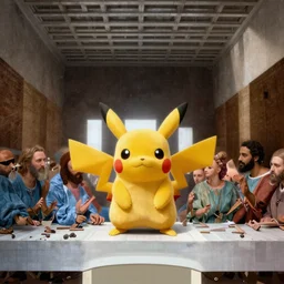 Pikachu instead of Jesus at the Last Supper by Leonardo da Vinchi