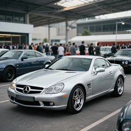 a marketplace photo of a cyberpunk Mercedes SLK 280 2006, silver, by Paul Lehr