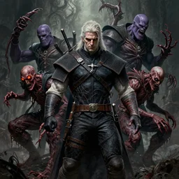 the platonic ideal of the witcher of cletus kasady ultimate carnage thanos dementor doctor manhattan chtulu nazgul, detailed, intricate, hyperrealism, intense, scary, decay, dmt, art by brock hofer and artgerm and greg rutkowski and alphonse mucha