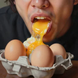 smash mouth eating 2 4 eggs, hyper realism, high detail, depth of field, professional photo, photorealistic, oil painting,