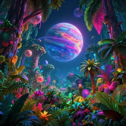 vibrant multi - color neon exoplanet jungle gameplay. sharpened. e 3 trailer footage. render. raytracing. global illumination. featured on artstation, behance, twitter, youtube, reddit. masterpiece. fantastic lighting. incredible scene. unbelievable art. overwhelming talent. digital art by james gurney. rule of thirds.