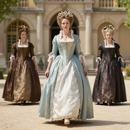 marie antoinette walking in versailles, outdoor, sunny day, wow 4 k detail fantasy, matte painting, realistic materials, photo realistic, postprocessing, cinematic, hyperrealistic, studio lighting, ekaterina, the tudors, photography by richard jenkins