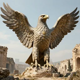 a giant eagle sculpture at the kingdom of julius caesar by world renowned artist, trending artstation, historical artworks, ruins, hiperdetailed