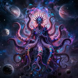 great old ones, yog - sothoth, r'lyeh, shub - niggurath, tentacles horrors lovecraft, cosmic horror, psycho nebula colors, galaxy nebula planets, photoluminescence reflective spectral colors, award winning photograph, unreal engine, realism