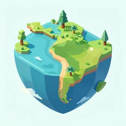 a floating island on an aquatic environment isometric art, south america landscape, low poly art, game art, artstation, 3D render, high detail, cgsociety, octane render