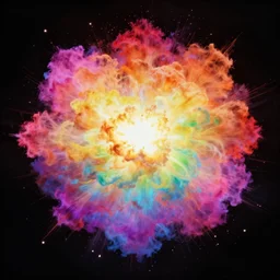 photo of an extreme chemical reaction, entire spectrum of colors in the explosion