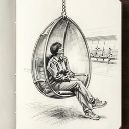a sketch drawing, last kiss on a hanging chair at the airport by gabo mendoza, trending on artstation