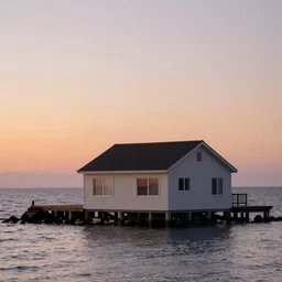 a house by the sea during a beautiful sunset, photorealistic, high quality