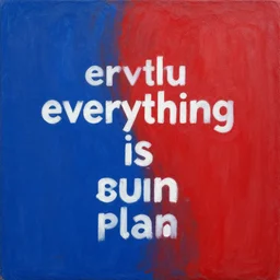 everything is going according to plan, blue and red colours, cinematic. acrylic painting,