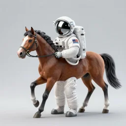 astronaut carries a horse behind. on the back