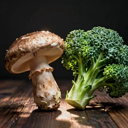 a mushroom and a broccolli having a duel