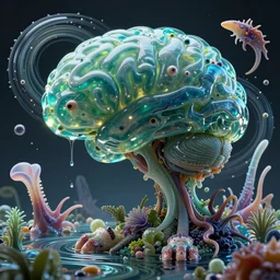 gelatin brains, the omni, chaos, lush layered, phantastica, unspaceship, biomechanical fauna, vortices micro water, fluox symbiosi crusta, gelatinosis glass, octane render, artificia, aliena, nudibranch, fluida, by peter mohrbacher, retro futurism, gekkolings, mollis, gekko soles