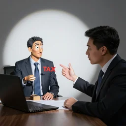 a tax advisor advises taxes, puppet, spotlight, iridescent