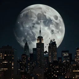film still of the moon breaking into pieces over manhatten in the new disaster movie, 8 k, night time