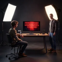 stranger things studio lighting digital art station unreal engine render by rembrandt and nixeu and ian sprigger