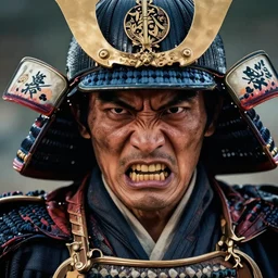 a close up of an enraged samurai, stunning details, by kim jung gi