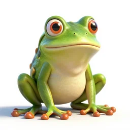 playful frog, stylized pixar-style 3d render, full body, isolated on a pure white background, centered, entire subject in frame, sharp focus, soft studio lighting