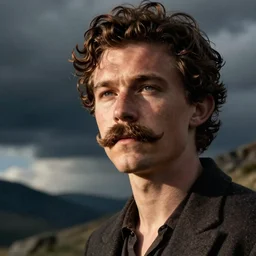 tom holland with a big curly mustache