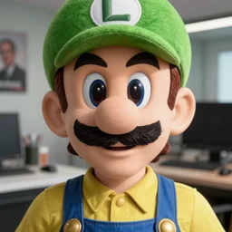 closeup portrait of lumbergh dressed as luigi, office space, photograph, natural light, sharp, detailed face, magazine, press, photo, steve mccurry, david lazar, canon, nikon, focus