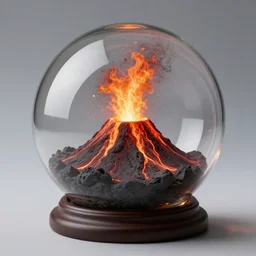 volcanic eruption in a glass globe, award winning photograph