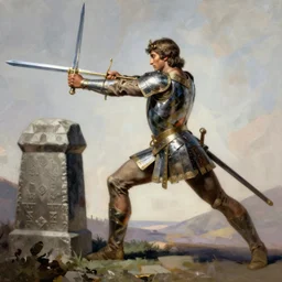 King arthur pulling the sword from the stone by frank frazetta
