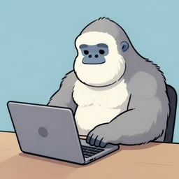 cartoon yeti on a laptop