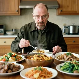 hideo kojima cooks a big meal for walter white to eat