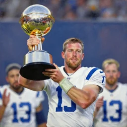 portrait of triump, indianapolis colts qb matt ryan lifting the lombardi trophy, oil on canvas by william sydney mount, trending on artstation