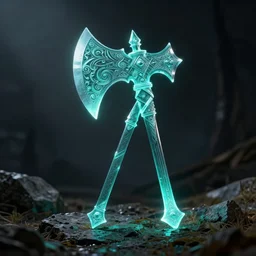 teal glowing battleaxe
