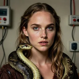 Natalie Portman mixed with a snake, very detailed portrait, ultrarealistic, dramatic lighting, electrical details, high details, 4k, 8k, best, accurate, trending on artstation, fur, artstation, photorealism, ultrarealistic, digital painting, style of Dali, Caravaggio, Boris Vallejo