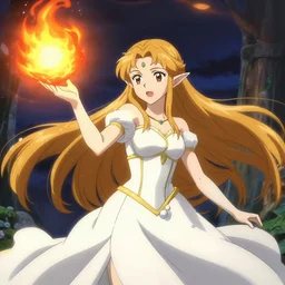 a beautiful elven princess casting a fireball anime style