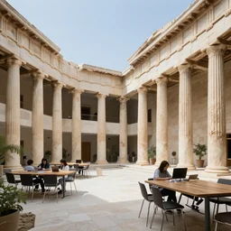 university coworking space in ancient greece, architectural photography, hd, highly detailed