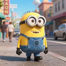 minion guy fierri walking the streets of flavortown, photorealistic