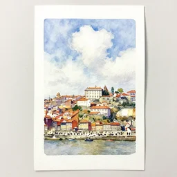 small centered on watercolor paper, paint brush strokes, abstract watercolor painting of porto in bright daylight, tall clouds, cinematic light, national romanticism by hans dahl, by jesper ejsing, by anders zorn, by greg rutkowski, by greg manchess, by tyler edlin