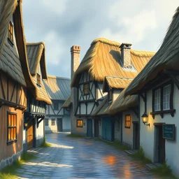 watercolor painting of rural rustic fortess village street, medieval straw roof, scandinavian mythology, ambient lighting, art by hans dahl, by jesper ejsing, art by anders zorn, wonderful masterpiece by greg rutkowski, cinematic light, american romanticism by greg manchess, creation by tyler edlin