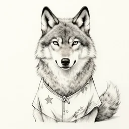 Beautiful portrait of an anthro wolf wearing a cute  summer outfit Summer Atmosphere. detailed, inked,