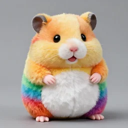 a rainbow plush hamster, stuffed animal, fat, fat belly, vivid colors, plushy, 8 k, hd