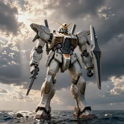A huge mech over the ocean by greg rutkowski