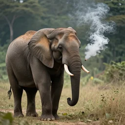 an elephant smoking weed and getting high