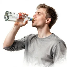 sketch of a russian man drinking vodka bottle, detailed