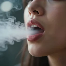 an cinematic closeup of a woman's mouth open, smoke, smoke coming out, ultra realistic, canon, 3 5 mm, bokeh