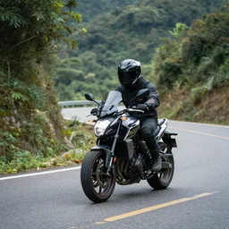 a photo of a motorbike on a mountain road