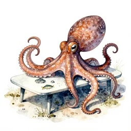ink drawing watercolored of a pidrioctopus was a curious funnel - headed cephalopod of considerable size, it was found in the fjords on the slopes of mount generous but also in the arctic ocean, hence the name similar to an ikea coffee table, it fed on small pelagic prey, the gratacuchtyos