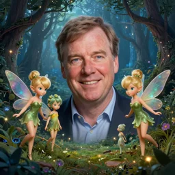 portrait of nigel farage stars in the sky fairies with detailed faces enchanted forest on the ground psychedelic wide angle shot white background vector art illustration gears of war by hieronymus bosch and frank frazetta