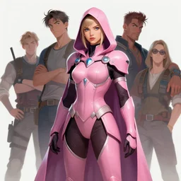 cassandra cain in destiny hunter armor, pink armor, wearing a hooded cloak, by artgerm, greg rutkowski, wlop, loish, ilya kuvshinov, 8 k realistic, hyperdetailed, beautiful lighting, detailed background, depth of field, symmetrical face, frostbite 3 engine, cryengine,