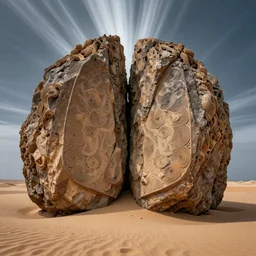 symmetrical, beautiful, rock, sand, smoke, light rays, hdr, 8 k, intricate
