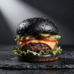 black metal cheeseburger, studio photography